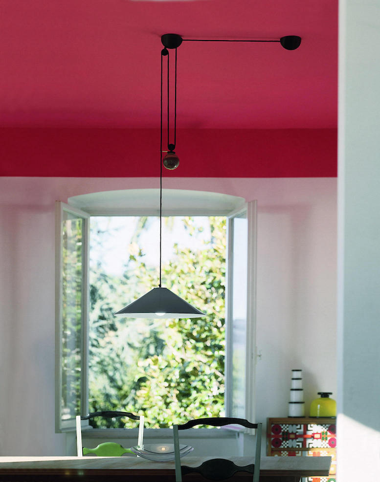 Aggregato with Black Shade and Decentralised Canopy with Pink Ceiling over Dining Table
