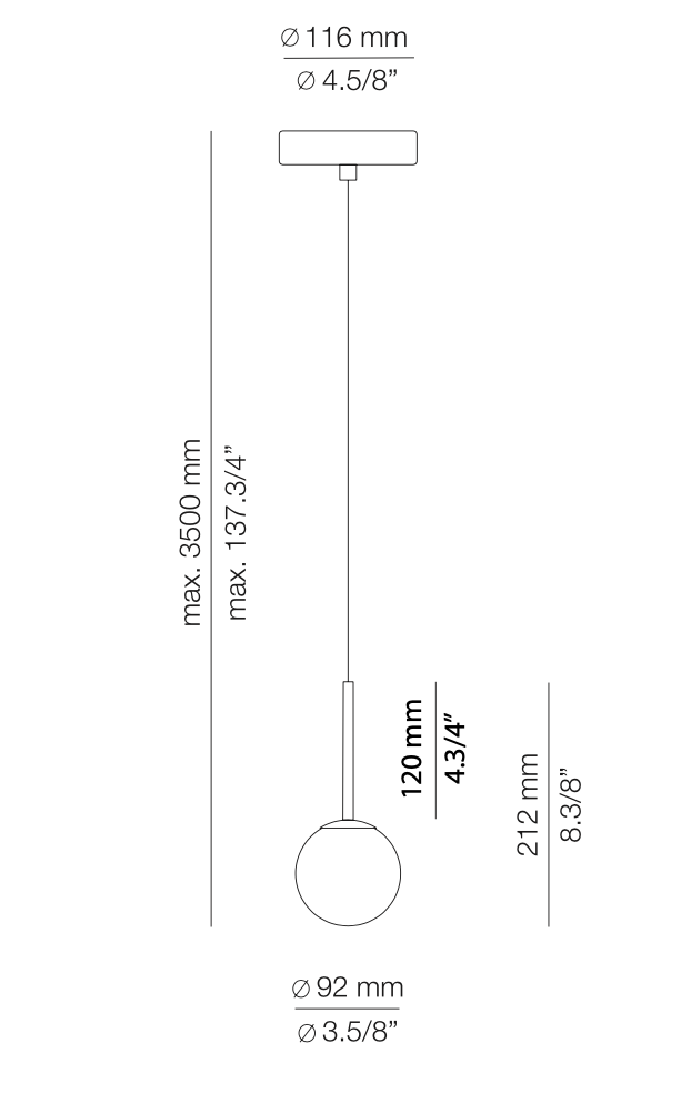 Alfi Pendant, White Glass with Black Hardware, LED, Surface, On/Off, IP20