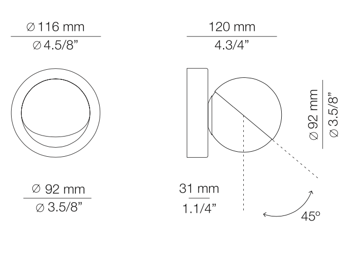 Alfi Wall Light, White Glass with Tilted Gold Cap, LED, Surface, On/Off, IP20