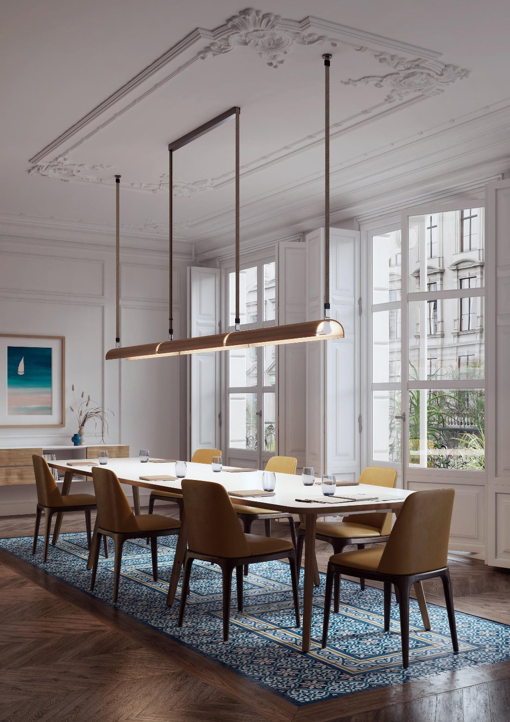 Aluet Linear Double Pendant, 203 cm, Ash Wood, Indirect Only, LED, 70W, Triac Dim, IP20