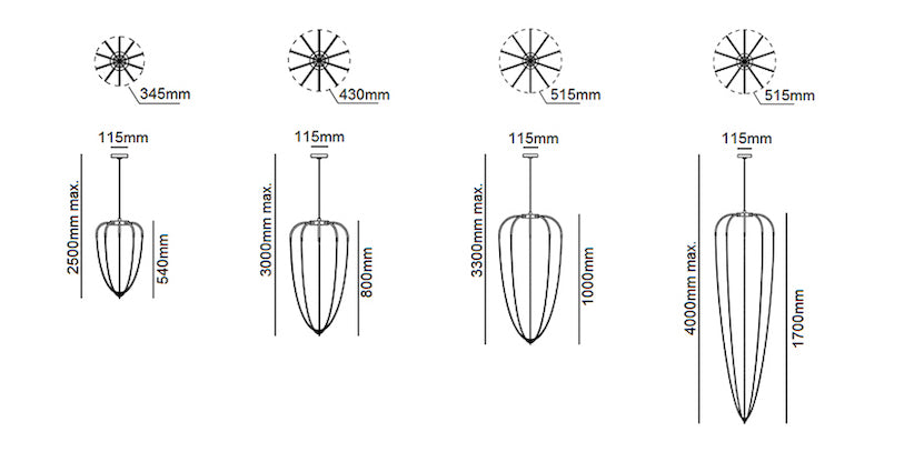 Alysoid Pendant with Black Nickel Beads, 51.5 cm ø x 170, LED, Phase Dim, IP20