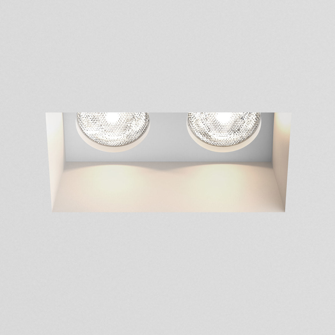 Blanco Rectangle Double Plastered In Recessed Downlight Front View Lit