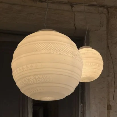 Braille Pendant, 40 cm, White Textured Glass with Black Base, E27, Triac Dim, IP20