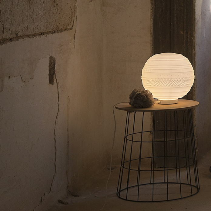 Braille Table Lamp, 40 cm, White Textured Glass with Black Base, E27, IP20