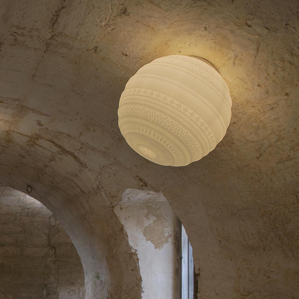 Braille Ceiling, 40 cm, White Textured Glass with Black Base, E27, Triac Dim, IP20