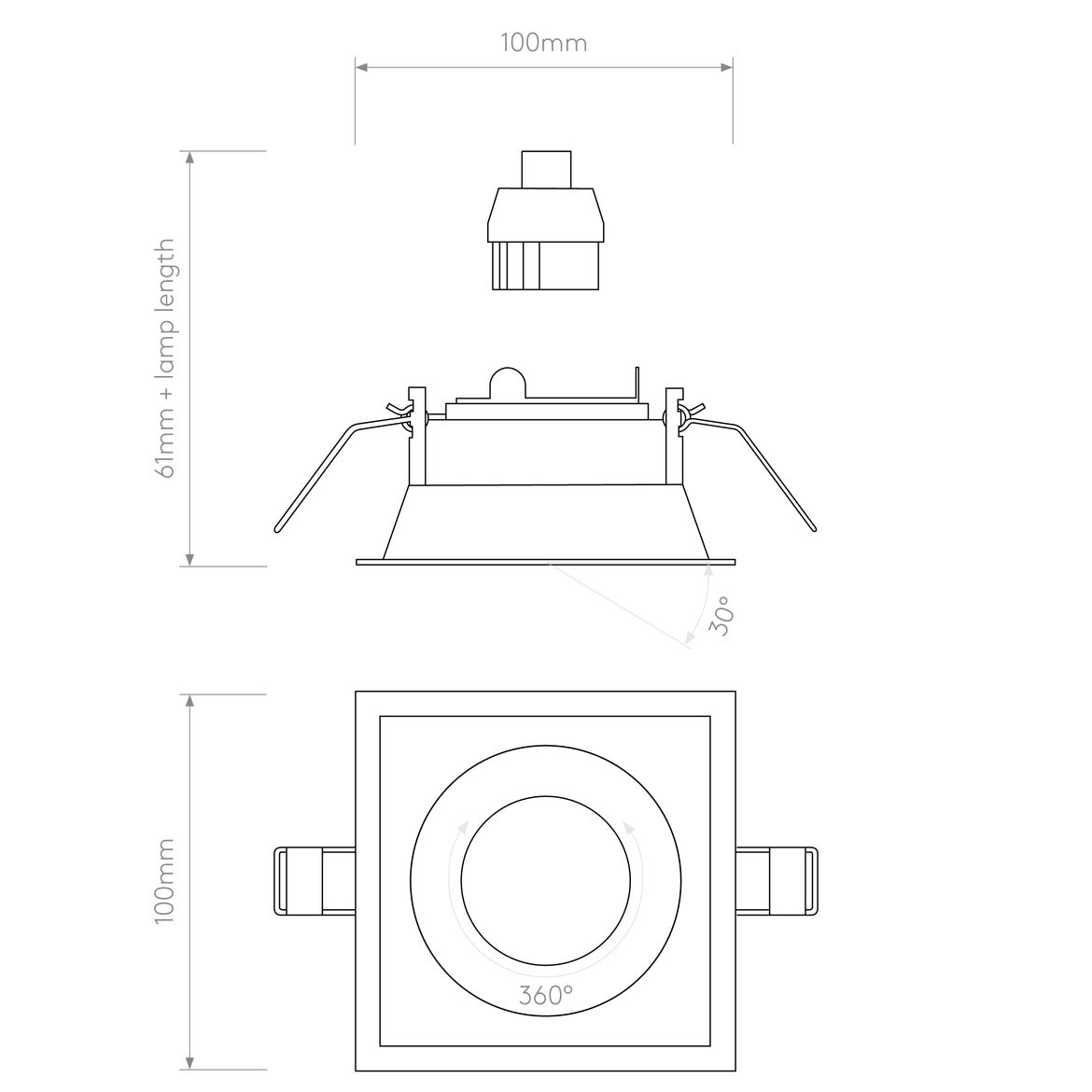 Minima Slimline Adjustable Square Downlight, White, GU10, IP20, Fire Rated
