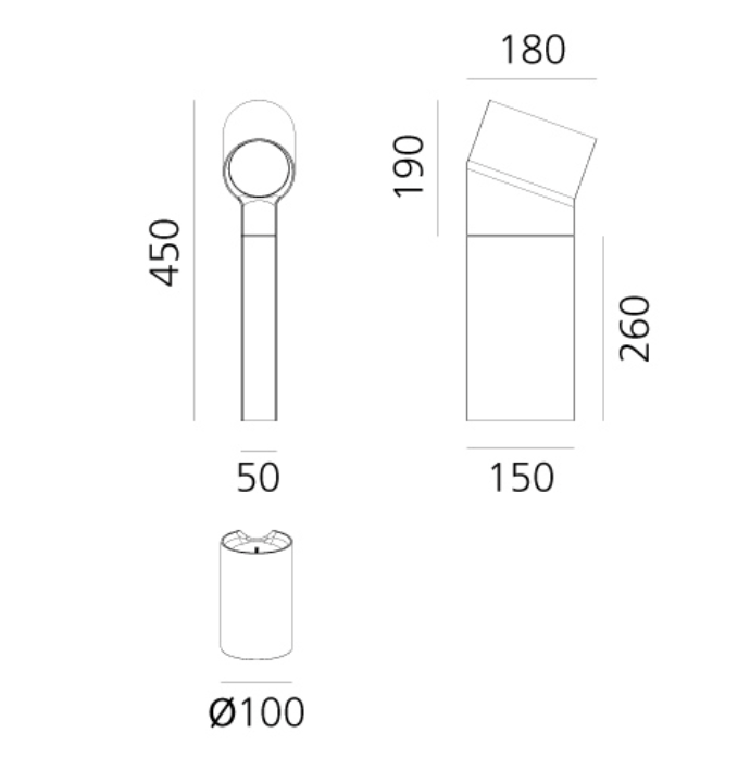 Oblique Bollard Light, Anthracite, LED, On/Off, IP65