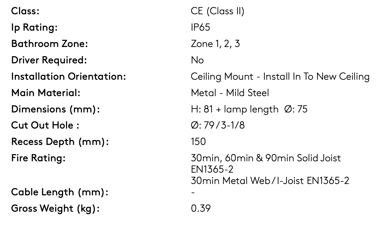 Terry Trimless Round Downlight, GU10, IP65, Fire Rated