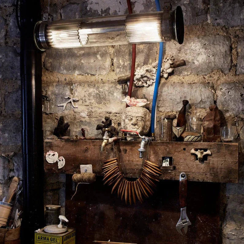 Tube Bulb Pendant, Linear Horizontal, 52 cm, Mesh, E14, IP64