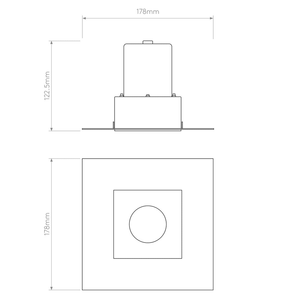 Terry Trimless Square Downlight, Fixed, GU10, IP65, Fire Rated