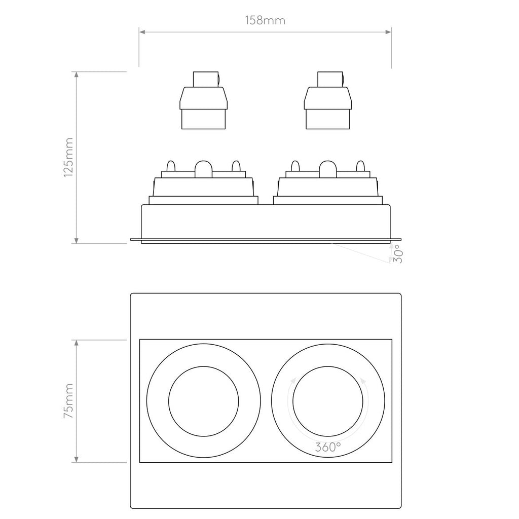 Terry Trimless Double Square Downlight, Adjustable, GU10, IP20