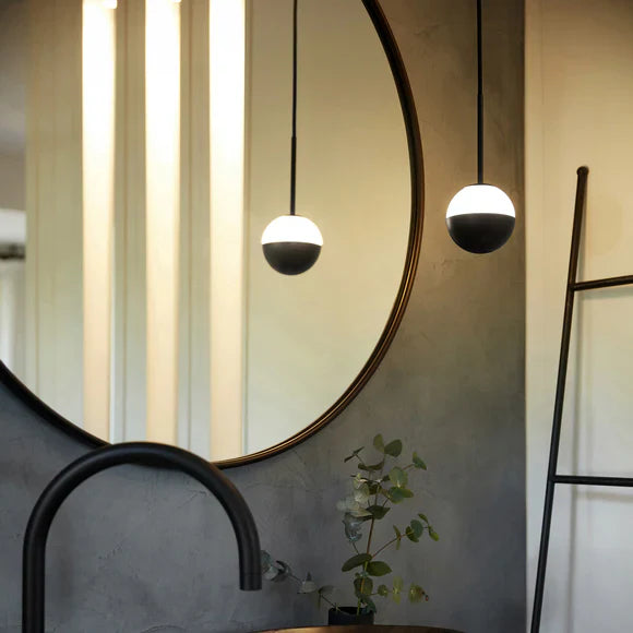 Alfi Pendant, White Glass with Black Hardware, LED, Recessed, On/Off, IP20