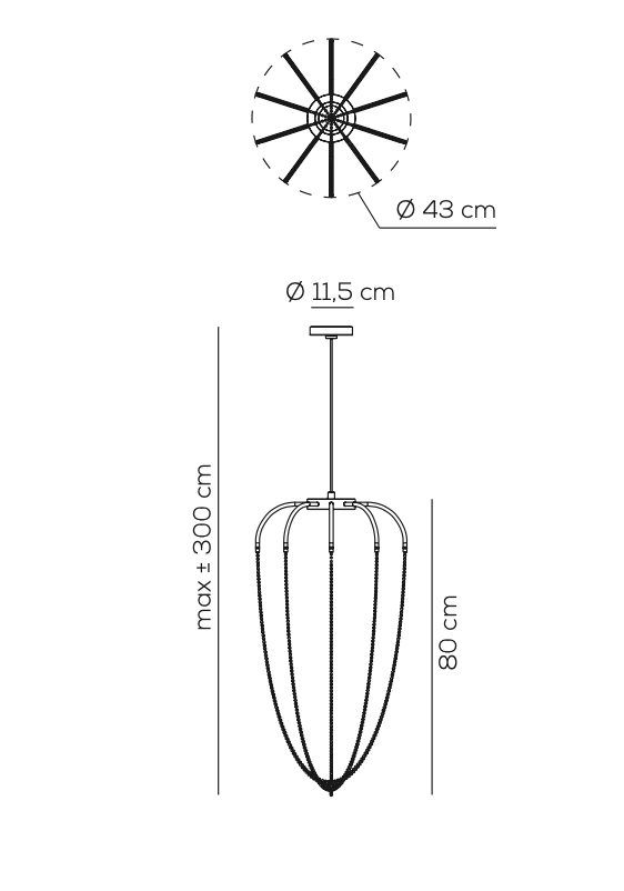 Alysoid Pendant with Black Nickel Beads, 43 cm ø x 80, LED, Phase Dim, IP20