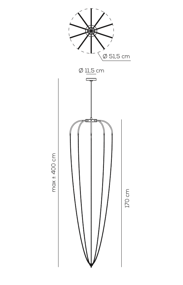 Alysoid Pendant with Black Nickel Beads, 51.5 cm ø x 170, LED, Phase Dim, IP20