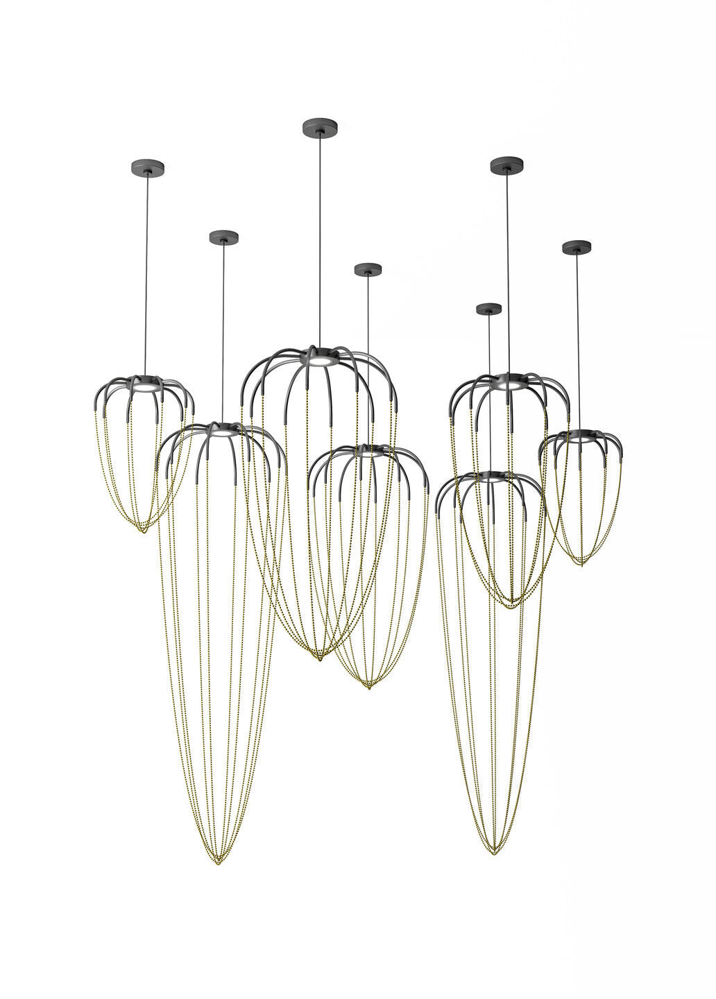 Alysoid Pendant with Brass Beads, 43 cm ø x 80, LED, Phase Dim, IP20