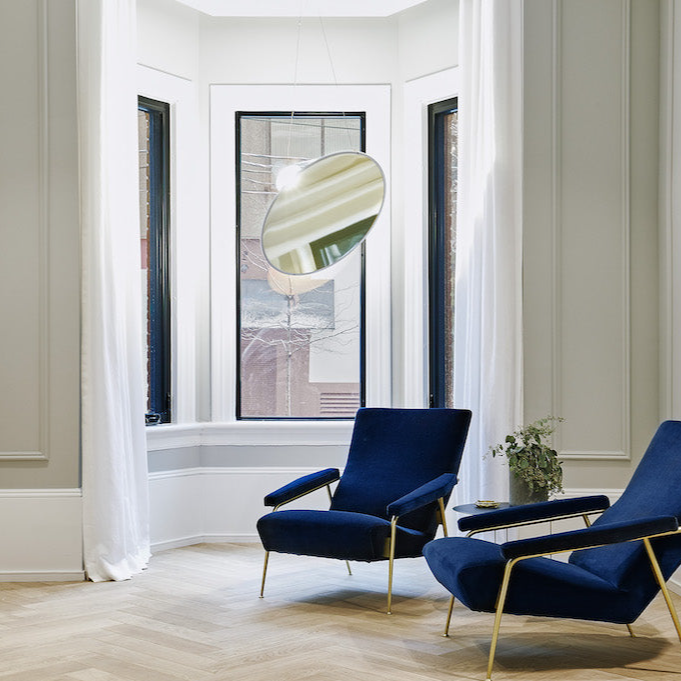 Amisol Pendant, Gold Mirror Stretch Reflector, 75 cm, LED, Push/DALI Dim, IP20