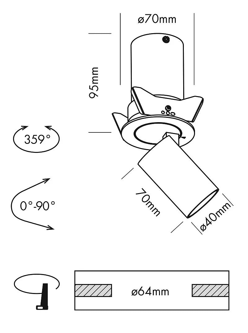 Ascot Extendable Spot Light, Adjustable 40, White, 8W, LED, Dim, IP20