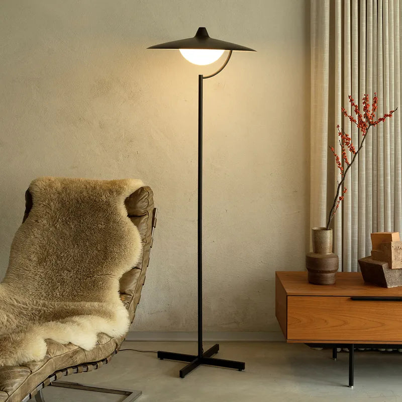 Biny Floor Lamp, Black with Glass Diffuser, LED, Touch Dim, IP20