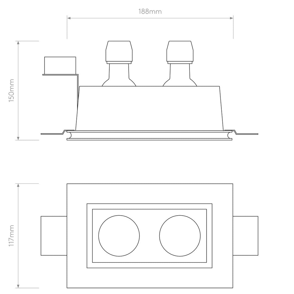 Blanco Square Double Downlight, Plastered In, GU10, IP20