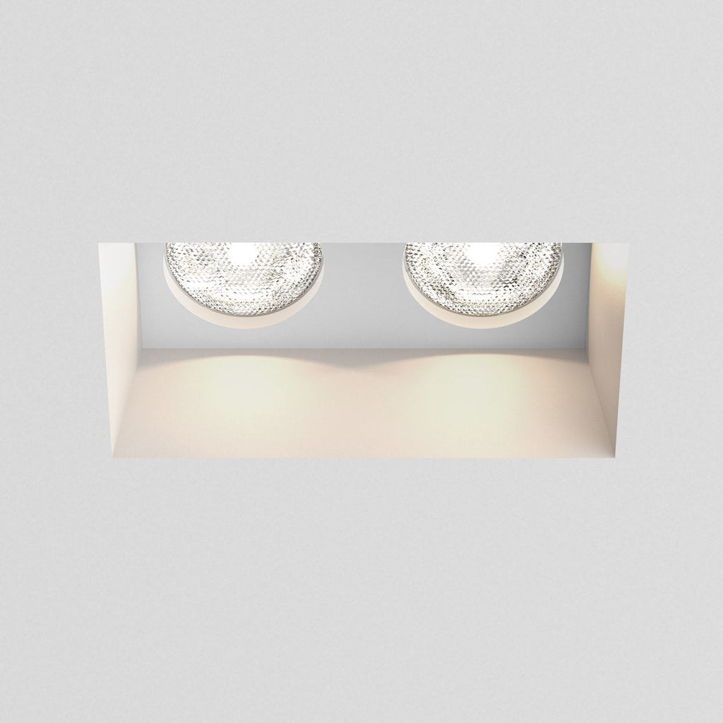 Blanco Rectangle Double Plastered In Recessed Downlight Front View Lit