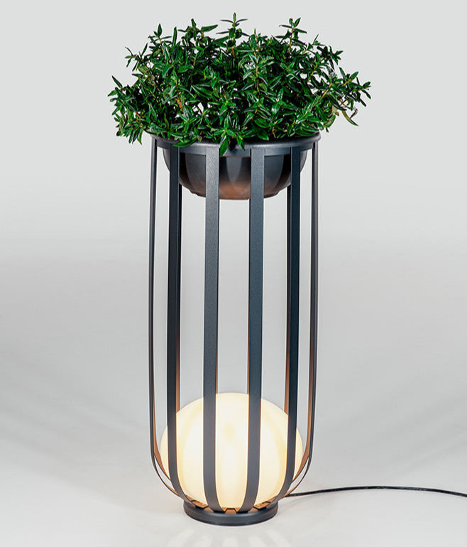 Bols_outdoor_floor_lamp_tall_in_black_thumbnail with planter accessory