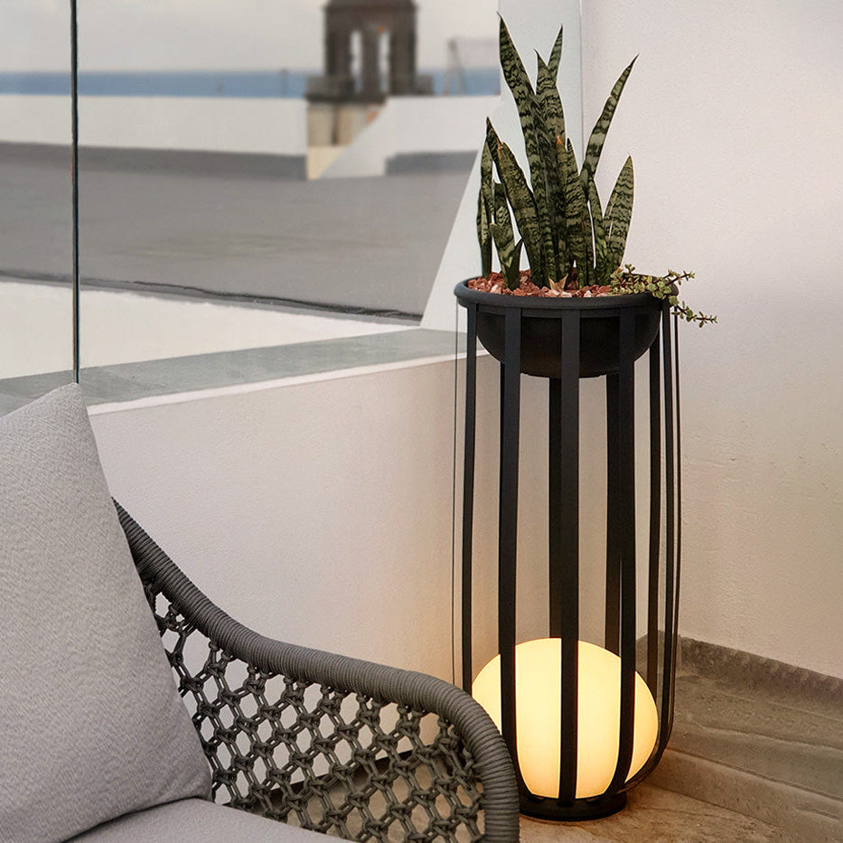 Bols outdoor floor lamp tall in black with plants on roof top