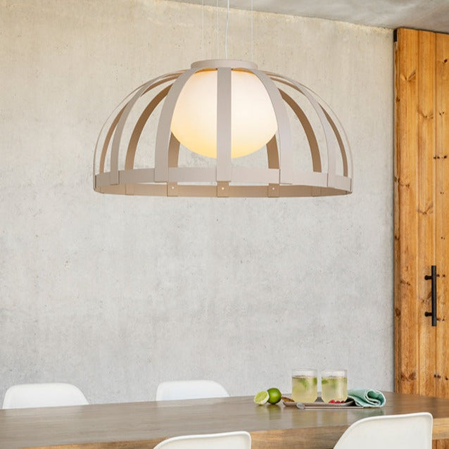Bols pendant light in beige over table with drinks