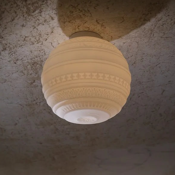 Braille Ceiling, 25 cm, White Textured Glass with Black Base, E14, Triac Dim, IP20