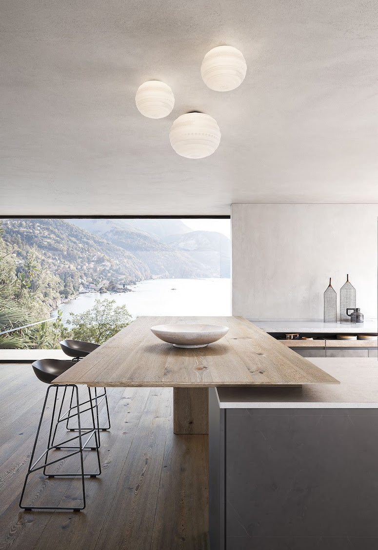 Braille Ceiling, 25 cm, White Textured Glass with Black Base, E14, Triac Dim, IP20