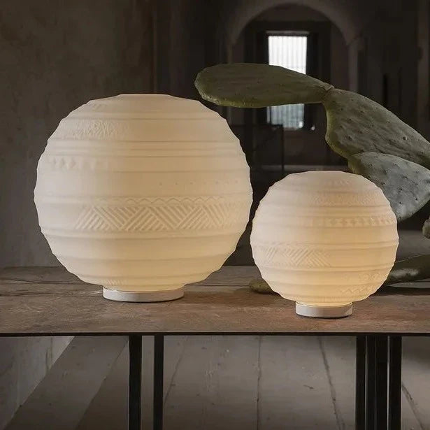 Braille Table Lamp, 40 cm, White Textured Glass with Black Base, E27, IP20