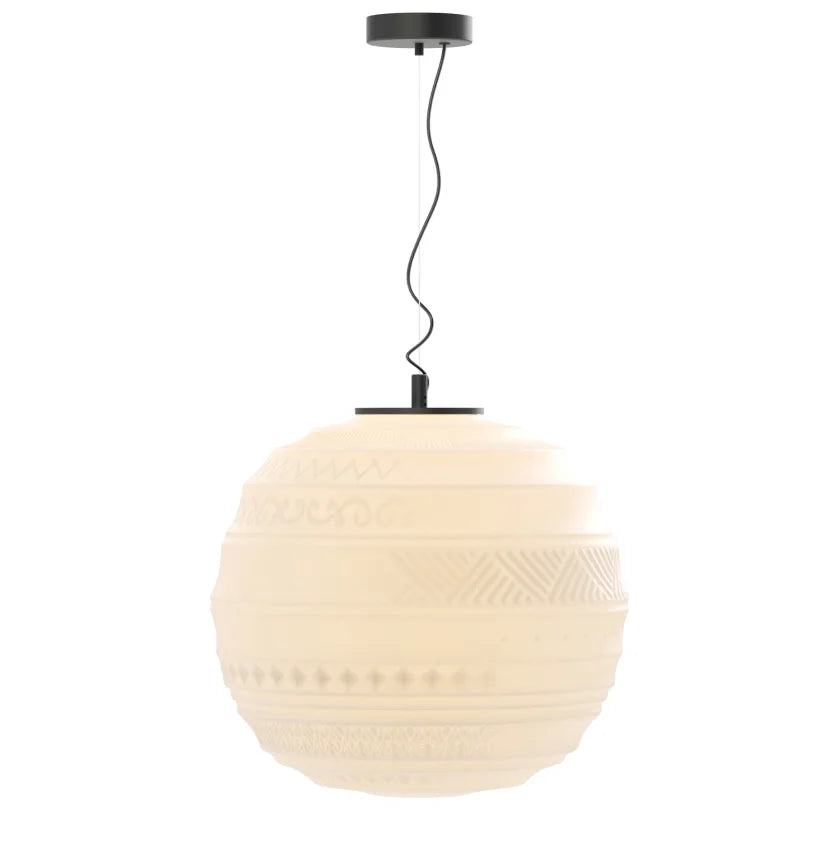 Braille Pendant, 40 cm, White Textured Glass with Black Base, E27, Triac Dim, IP20