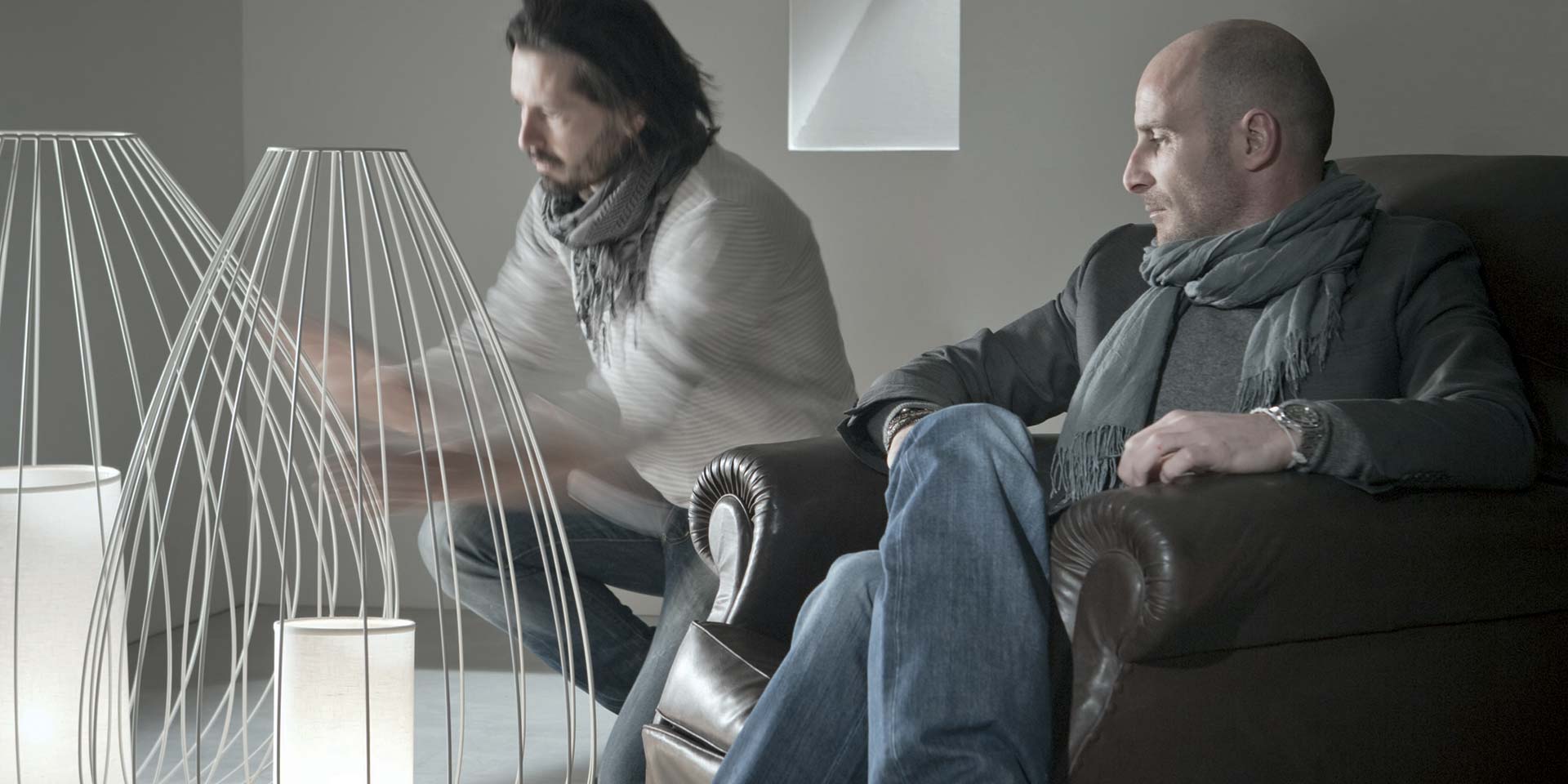 Cell Pendant Lamp, Wide, 89 cm H, White Metal with White Linen and White Tassel, E27, IP20