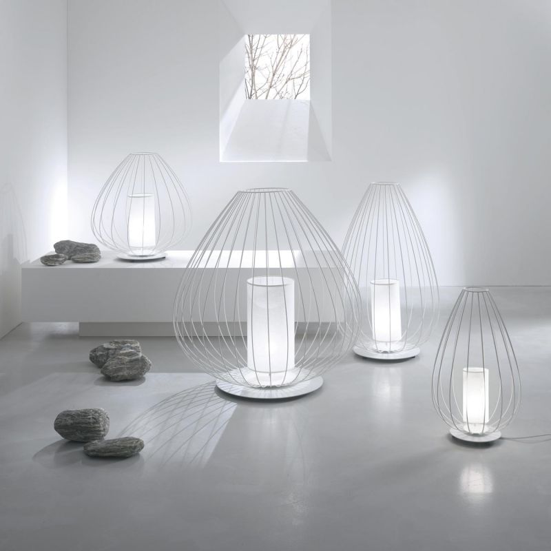 Cell Floor Lamp, Wide, 89 cm H, White Metal with White Poly, E27, IP65