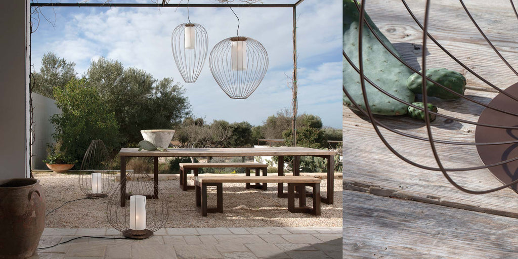 Cell Pendant Lamp, Wide, 87 cm H, White Metal with White Poly, E27, IP65