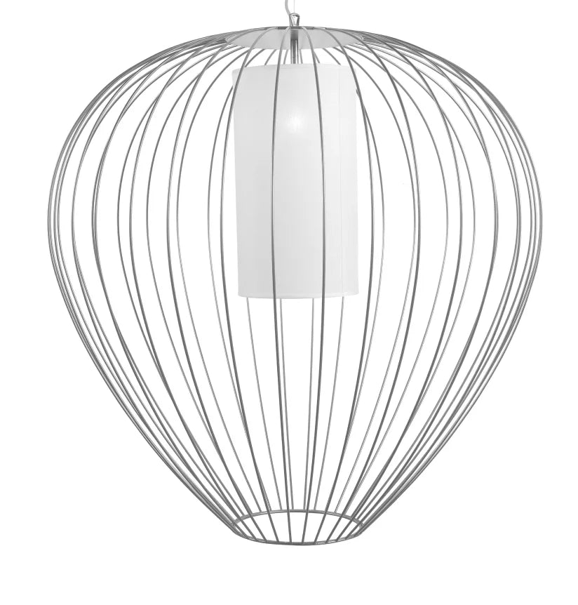Cell Pendant Lamp, Wide, 87 cm H, White Metal with White Poly, E27, IP65