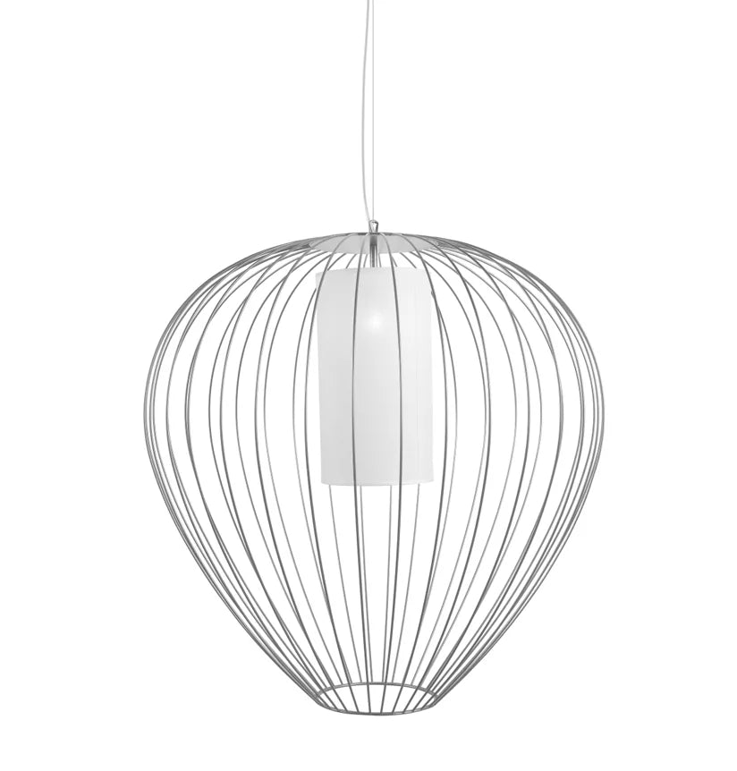 Cell Pendant Lamp, Wide, 59 cm H, White Metal with White Poly, E27, IP65