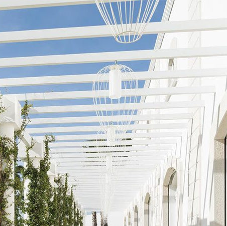 Cell Pendant Lamp, Tall, 88 cm H, White Metal with White Poly, E27, IP65