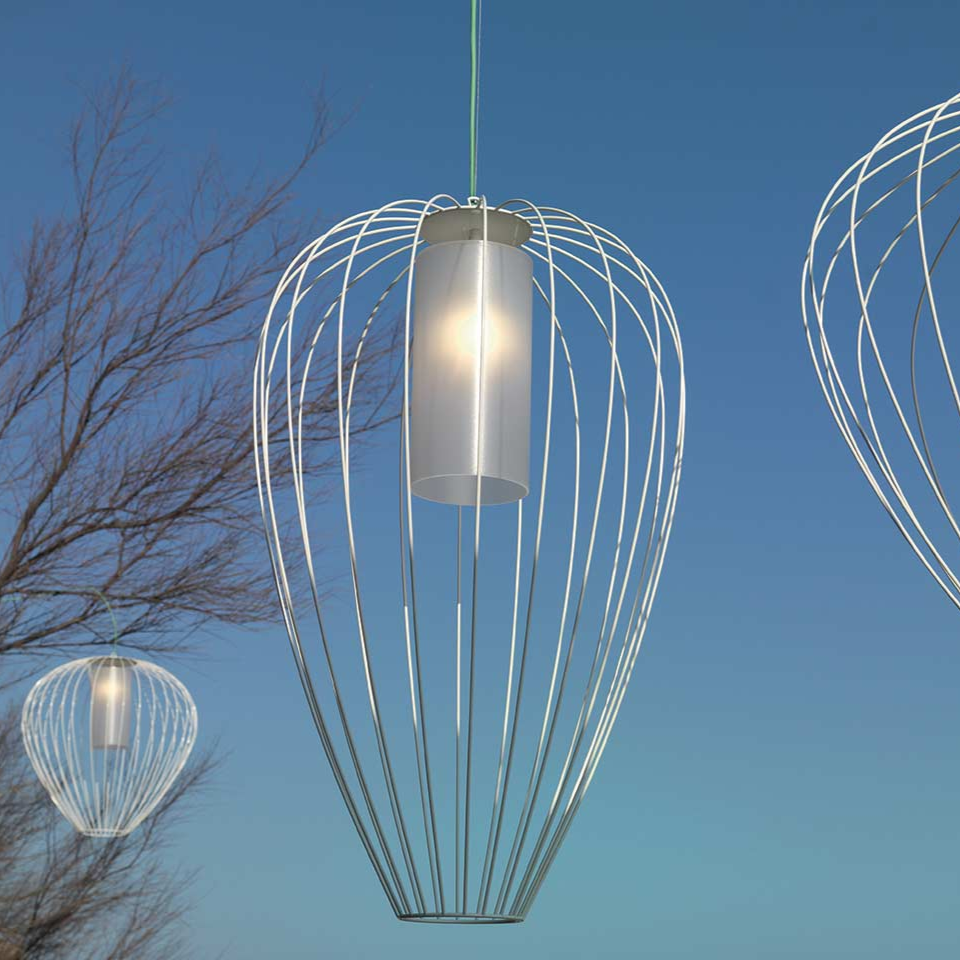 Cell Pendant Lamp, Tall, 88 cm H, Bronze Metal with White Poly, E27, IP65