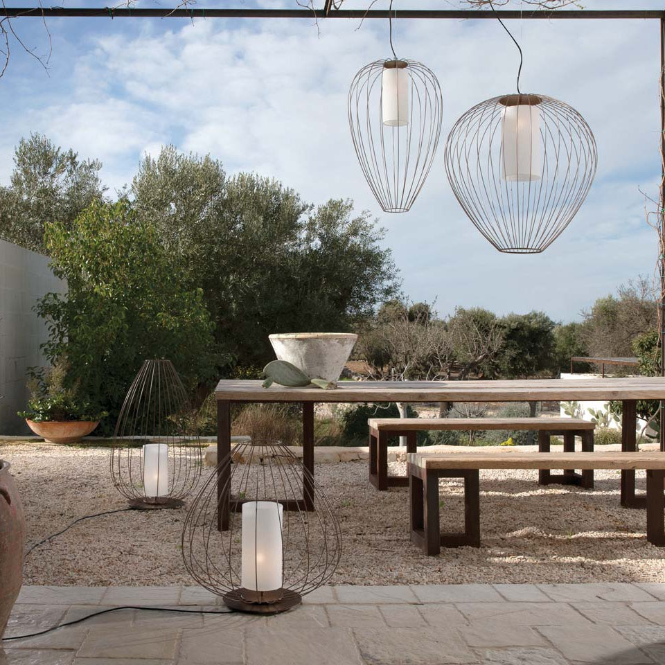 Cell Pendant Lamp, Tall, 88 cm H, White Metal with White Poly, E27, IP65