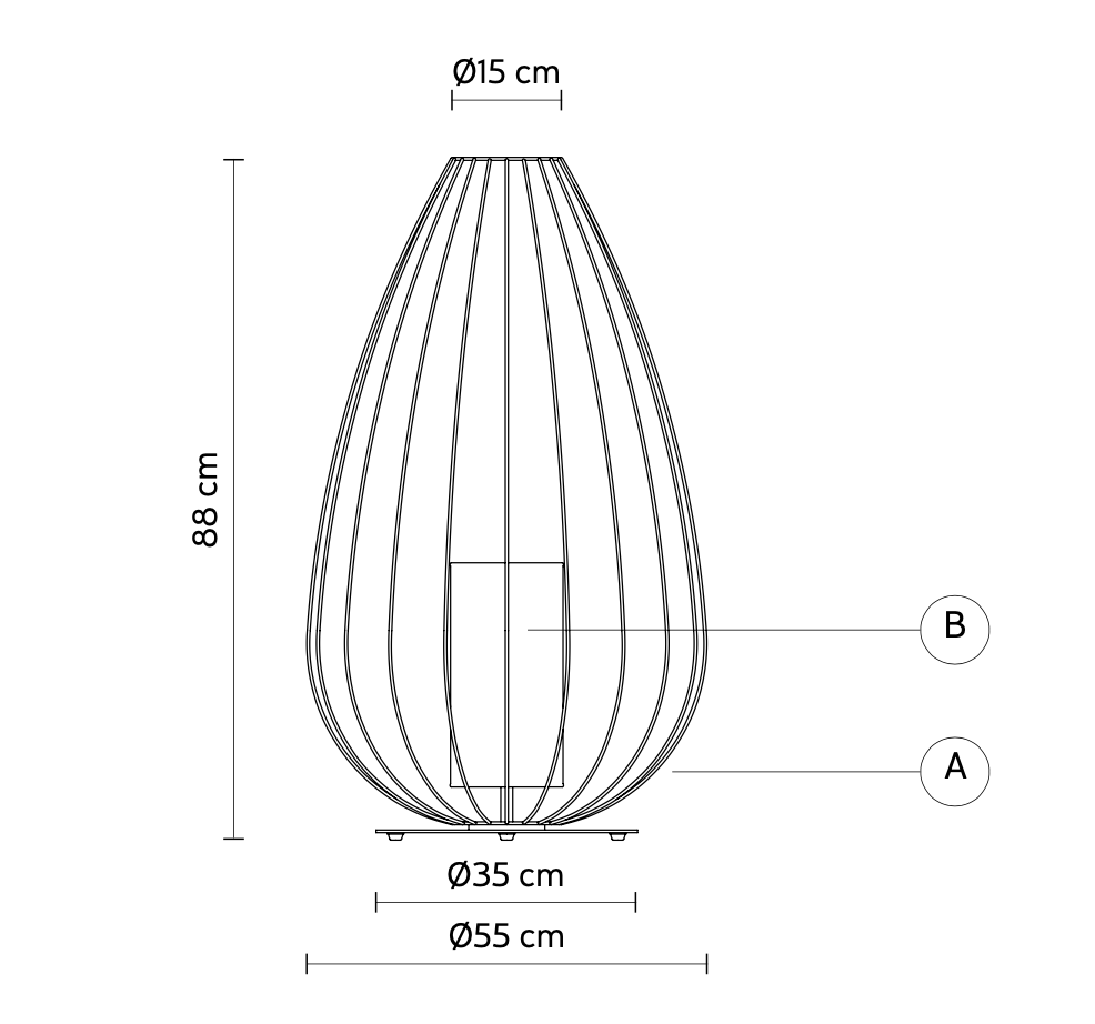 Cell Floor Lamp, Tall, 88 cm H, Bronze Metal with White Linen, E27, IP20
