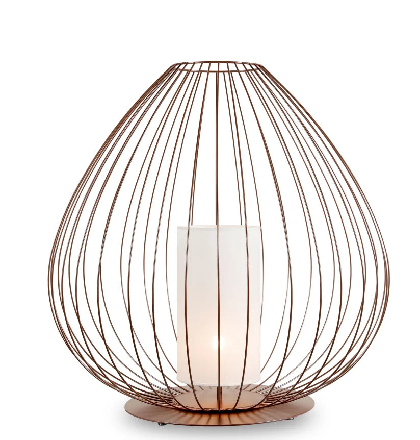 Cell Table Lamp, Wide, 62 cm H, Bronze Metal with White Linen, E27, IP20