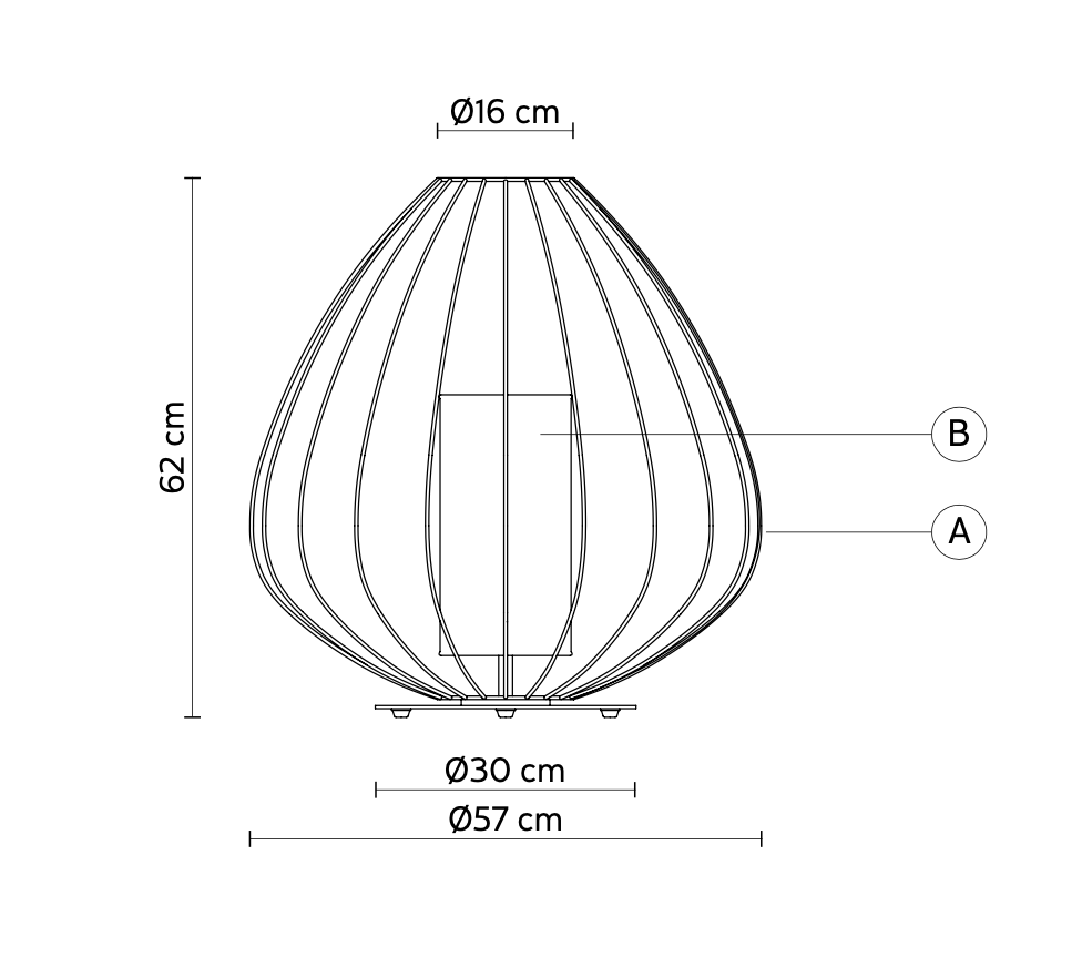 Cell Floor Lamp, Wide, 62 cm H, White Metal with White Poly, E27, IP65