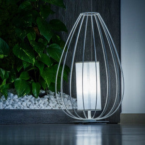 Cell Floor Lamp, Tall, 88 cm H, Bronze Metal with White Linen, E27, IP20