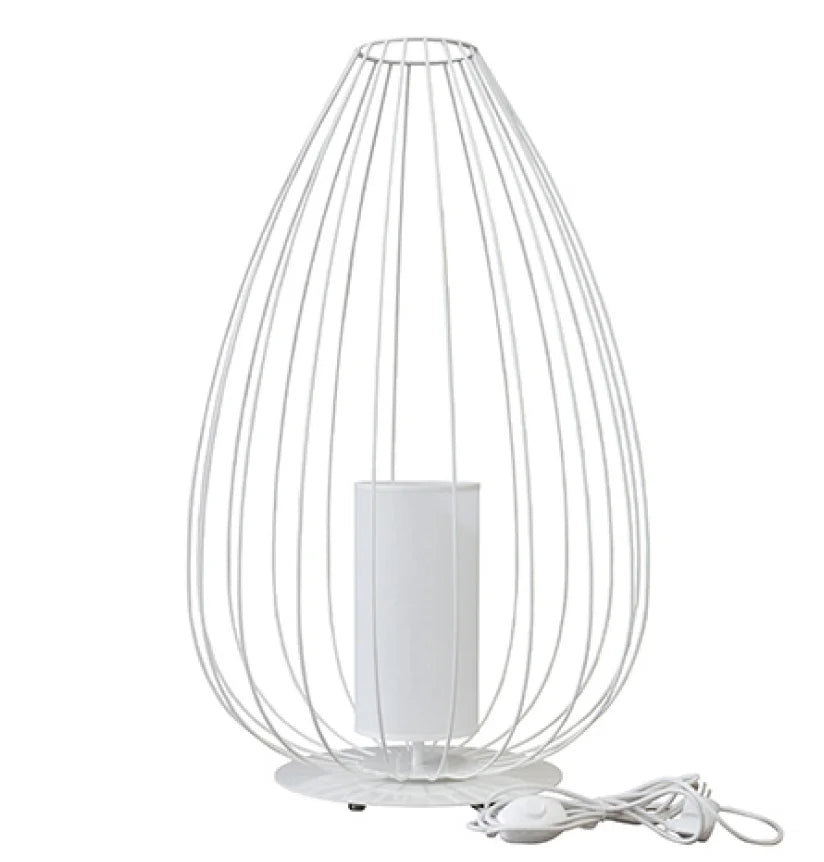 Cell Floor Lamp, Tall, 88 cm H, White Metal with White Linen, E27, IP20