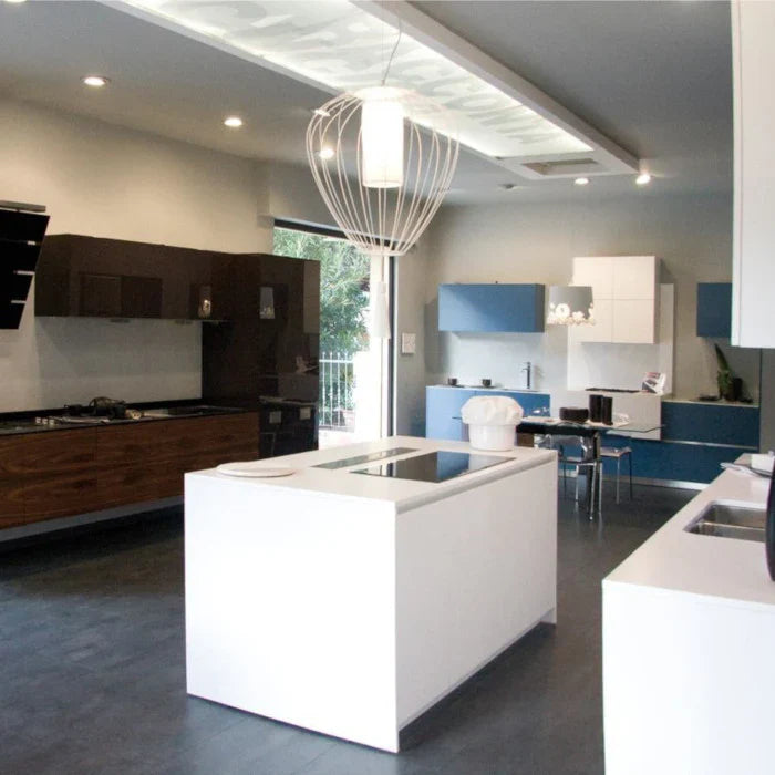 Cell Pendant Lamp, Wide, 59 cm H, White Metal with White Linen and White Tassel, E27, IP20