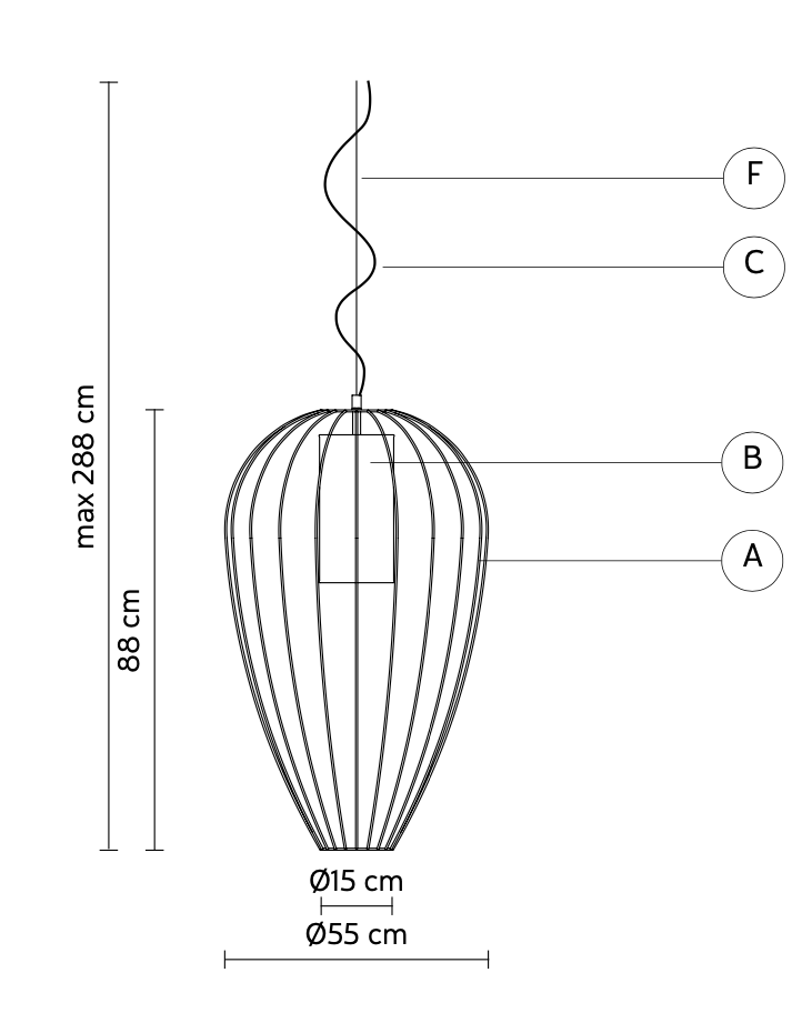 Cell Pendant Lamp, Tall, 88 cm H, White Metal with White Poly, E27, IP65