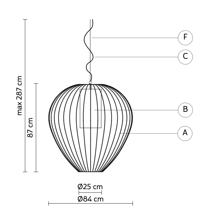 Cell Pendant Lamp, Wide, 87 cm H, White Metal with White Poly, E27, IP65