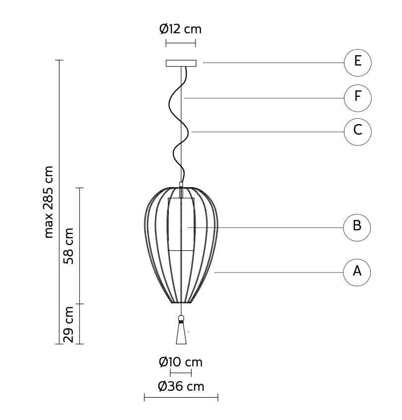 Cell Pendant Lamp, Tall, 58 cm H, Bronze Metal with White Linen and Black Tassel, E27, IP20
