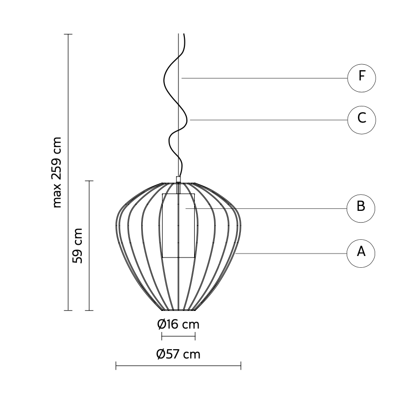 Cell Pendant Lamp, Wide, 59 cm H, White Metal with White Poly, E27, IP65
