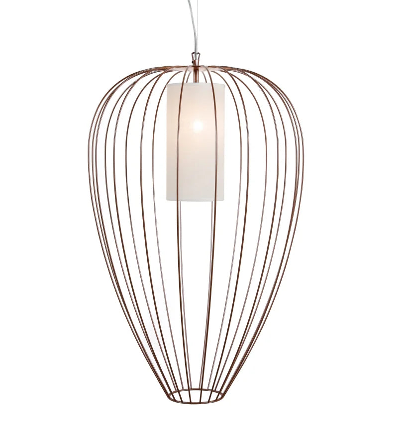 Cell Pendant Lamp, Tall, 88 cm H, Bronze Metal with White Poly, E27, IP65